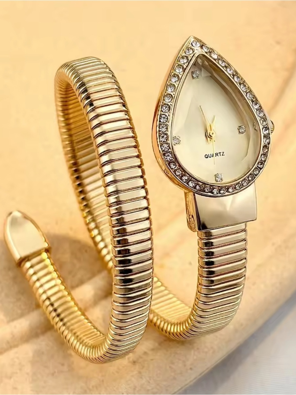 Classic serpentine sepent snake Gold-Tone Teardrop Wrap Watch
